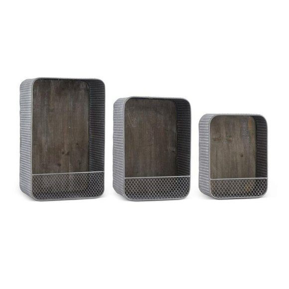Corrugated Tin Wall Shelf with Wood Backs - Medium